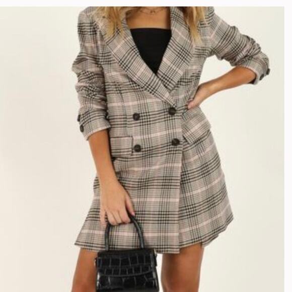 Showpo Plaid Double Breasted Blazer with Shoulder Pads Size 2 - Picture 1 of 7